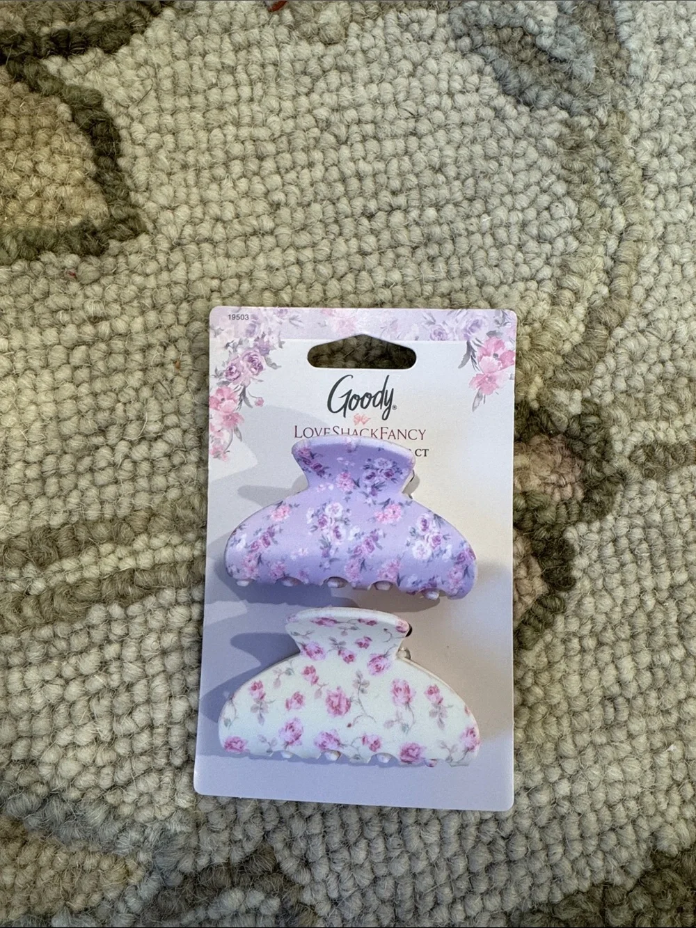 LoveShackFancy Goody Floral Claw Clip Set - Lavender & White